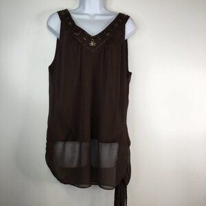 Seven7 Brown Sleeveless V Neck Top Size 14